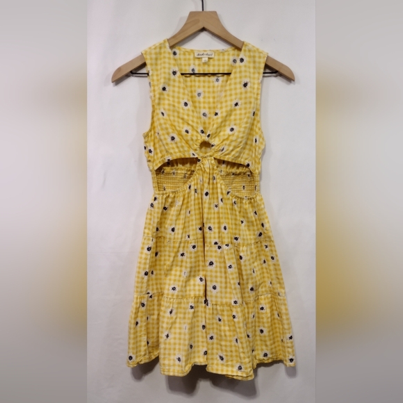 Derek Heart Cutout Tiered Dress Women's S Yellow Retro 90s Y2K Cottagecore Beach - Picture 1 of 8